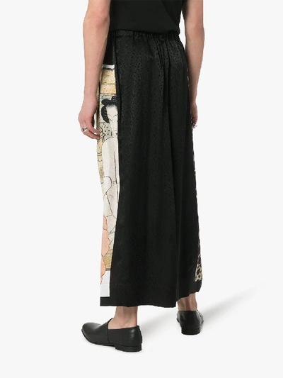 Shop Yohji Yamamoto Printed Front Silk Long Skirt In Multicolour/black