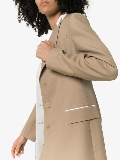 Shop Loewe Contrast Collar Wool Blend Blazer Jacket In Beige