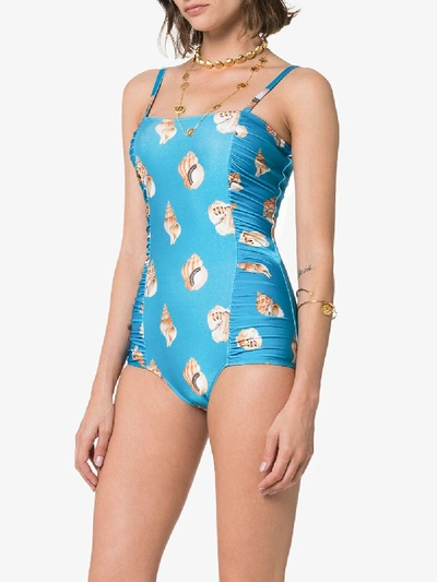 Shop Adriana Degreas Blue Conchiglie Shell Swimsuit