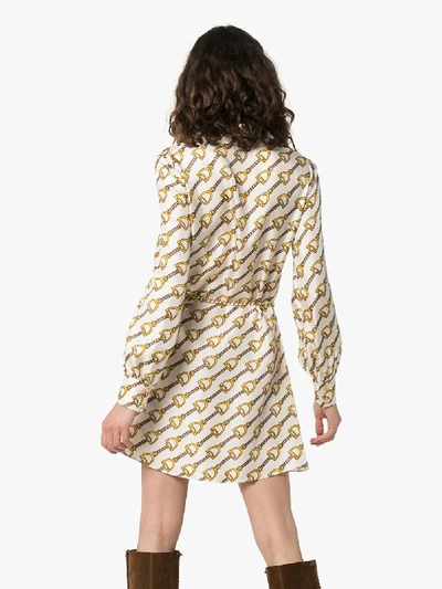 Shop Gucci Silk Dress With Stirrups Print In Neutrals