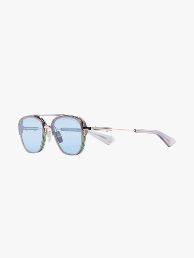 Shop Dita Eyewear Silver Tone Rikton Tinted Aviator Sunglasses In Blue