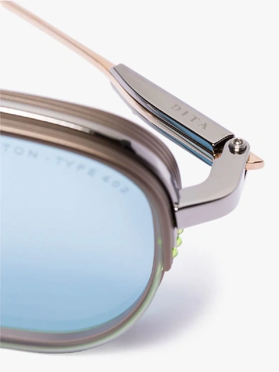Shop Dita Eyewear Silver Tone Rikton Tinted Aviator Sunglasses In Blue