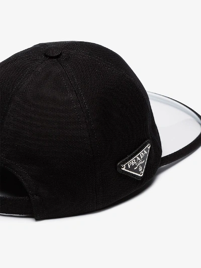 Shop Prada Black Pvc Brim Logo Cap