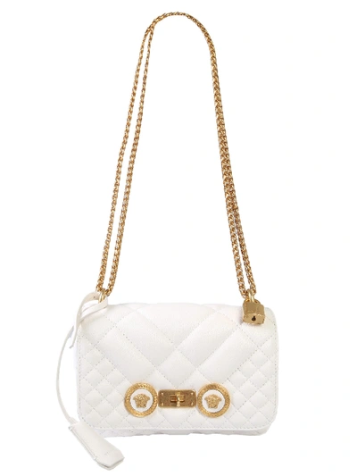 Shop Versace Small Icon Shoulder Bag In Bianco