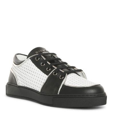 Shop Balmain Black And White Perforated Leather Sneakers In Black/white