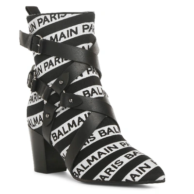 Shop Balmain Jilly Stripe Logo Ankle Boots In Black/white