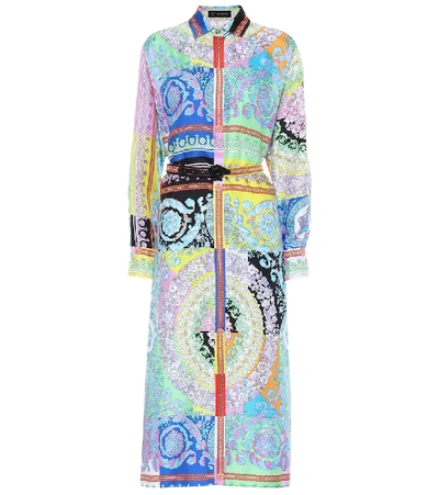 Shop Versace Printed Silk-twill Midi Dress In Multicoloured