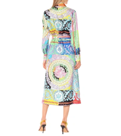 Shop Versace Printed Silk-twill Midi Dress In Multicoloured