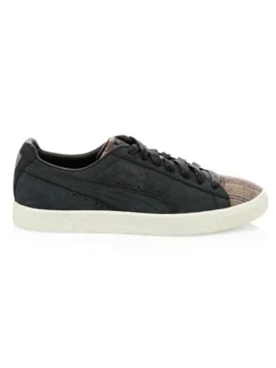 Shop Puma Clyde Plaid & Suede Sneakers In Black Whisper