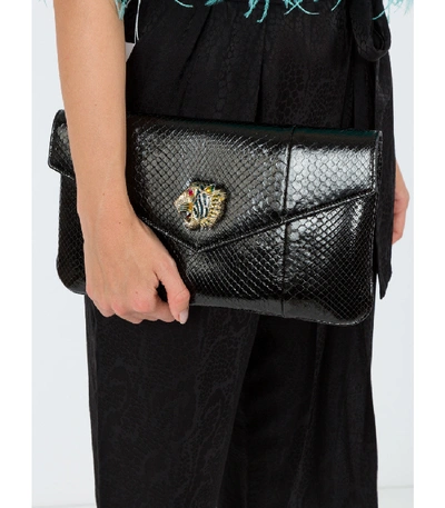 Shop Gucci Rajah Python Clutch In Black