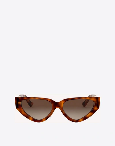 Shop Valentino Occhiali Acetate Cat-eye Sunglasses With Vlogo Signature In Brown