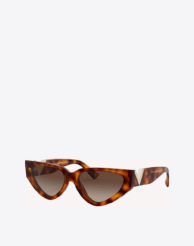 Shop Valentino Occhiali Acetate Cat-eye Sunglasses With Vlogo Signature In Brown