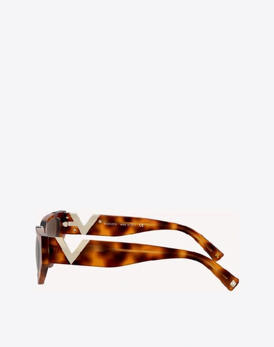 Shop Valentino Occhiali Acetate Cat-eye Sunglasses With Vlogo Signature In Brown