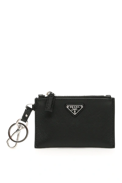 Shop Prada Logo Keyring Cardholder In Black