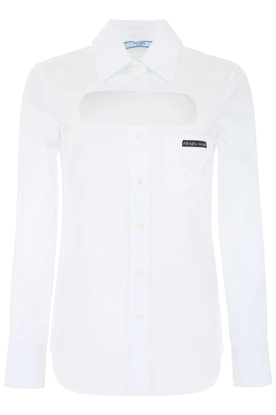 Shop Prada Shirt With Cut-out In Bianco