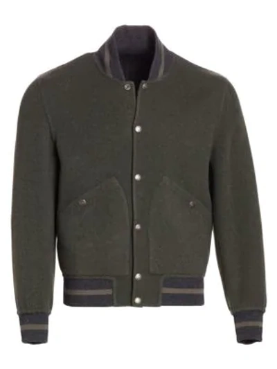 Shop Brunello Cucinelli Men's Reversible Wool Varsity Bomber Jacket In Grey