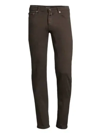 Shop Kiton Stretch-cotton Straight-leg Jeans In Brown