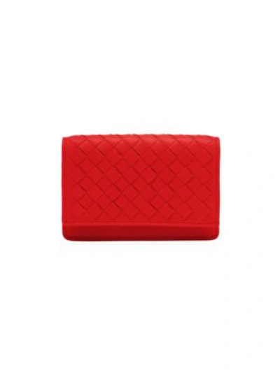Shop Bottega Veneta Leather Card Case In Bright Red