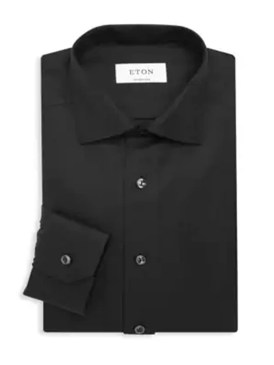 Shop Eton Contemporary-fit Diagonal Weave Dress Shirt In Black