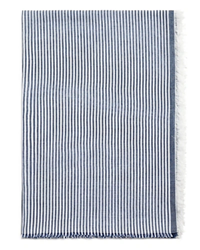 Shop Armani Collezioni Emporio Armani Striped Scarf In Solid Blue
