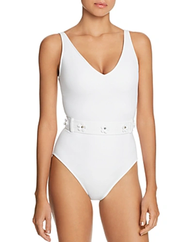 Shop Bleu Rod Beattie Petal To The Metal Belted Tank One Piece Swimsuit In White