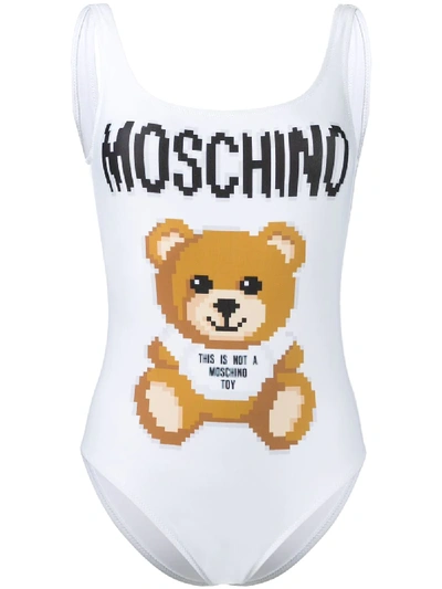 Shop Moschino Logo Toy Bear Swimsuit - White