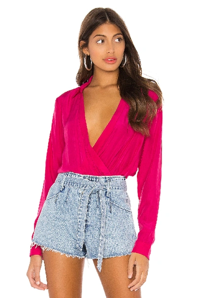 Shop Superdown Presely Surplice Bodysuit In Pink. In Hot Pink