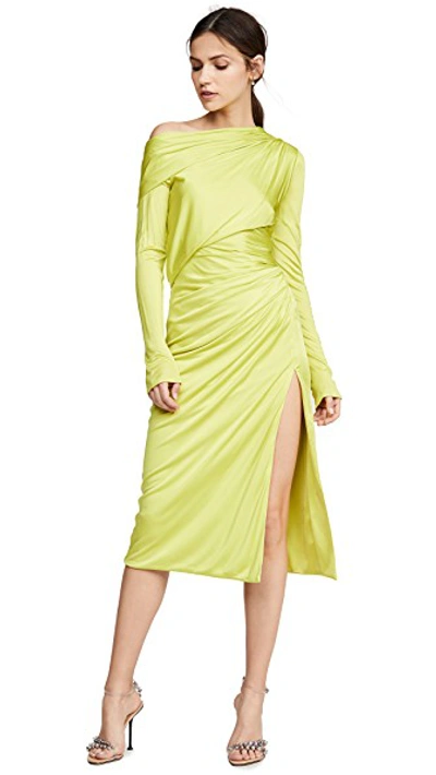 Shop Versace Off Shoulder Dress In Lime