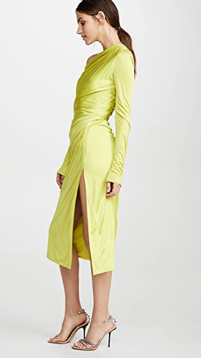 Shop Versace Off Shoulder Dress In Lime