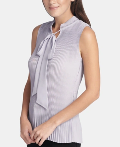 Shop Dkny Pleated Tie-neck Shell In Opal