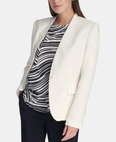 Shop Dkny Collarless Blazer In Linen White