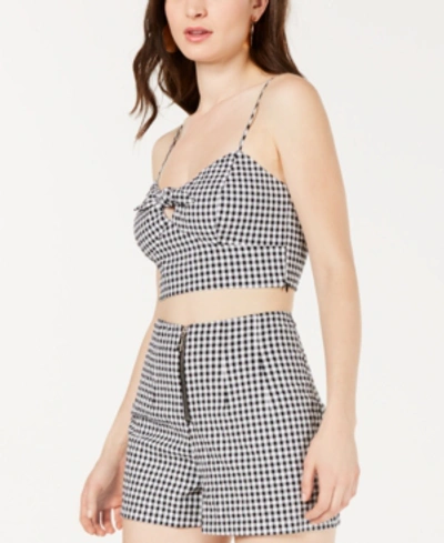 Shop Guess Sleeveless Gingham Cropped Top In Jet Black Multi