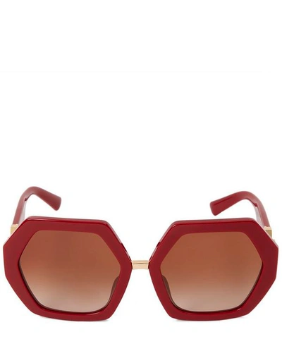 Shop Valentino Oversized Hexagonal Sunglasses In Red