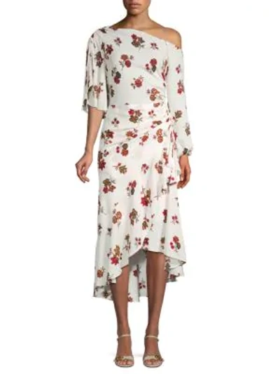 Shop A.l.c Floral-print Silk Dress In Eggshell