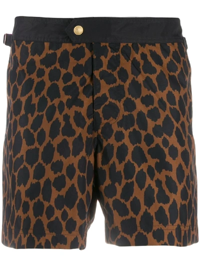 Shop Tom Ford Leopard Print Swim Shorts - Brown