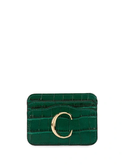 Shop Chloé C Logo Croc Effect Cardholder - Green