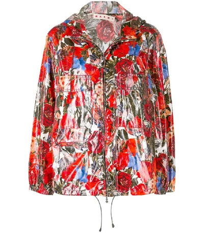 Shop Marni Floral Zipped Jacket In Multi