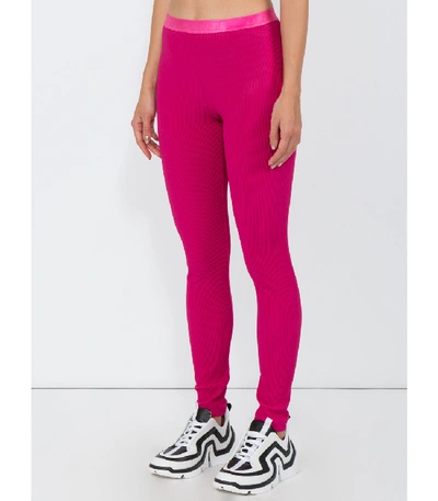 Shop Off-white Logo Ribbed Leggings In Pink