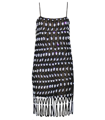 Shop Area Embroidered Net Dress In Black