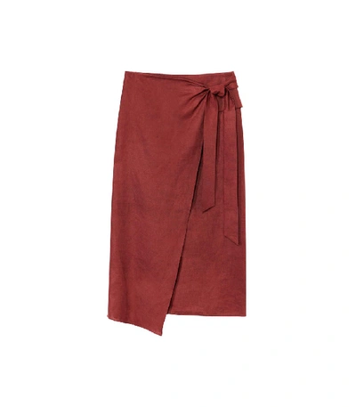 Shop Tibi Linen Canvas Wrap Skirt In Burgundy