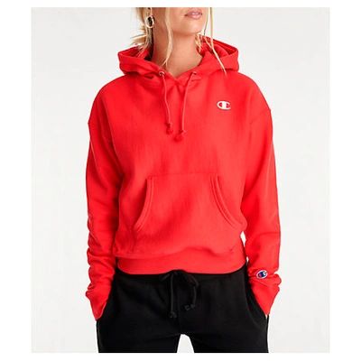Shop Champion Women's Reverse Weave Chenille Small Logo Hoodie In Red