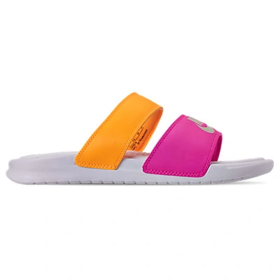 Shop Nike Women's Benassi Duo Ultra Slide Sandals In Pink / White / Orange Size 7.0 Leather