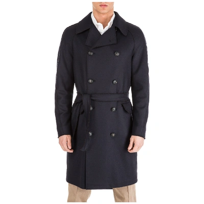 Shop Emporio Armani Men's Double Breasted Coat Overcoat In Blue