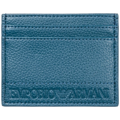 Shop Emporio Armani Men's Genuine Leather Credit Card Case Holder Wallet In Blue