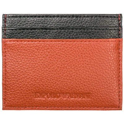 Shop Emporio Armani Men's Genuine Leather Credit Card Case Holder Wallet In Orange