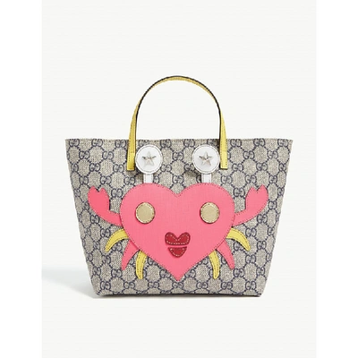 Gg Crab Heart Canvas Tote Bag In Beige pink