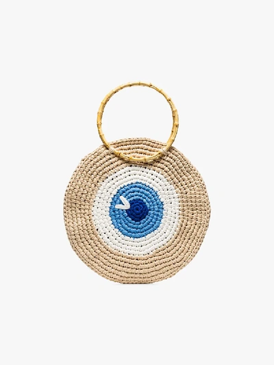 Shop My Beachy Side Brown Large Eye Woven Tote Bag In Multicoloured
