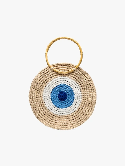 Shop My Beachy Side Brown Large Eye Woven Tote Bag In Multicoloured