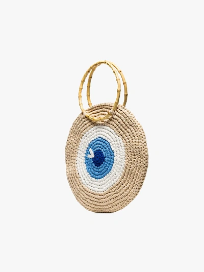 Shop My Beachy Side Brown Large Eye Woven Tote Bag In Multicoloured