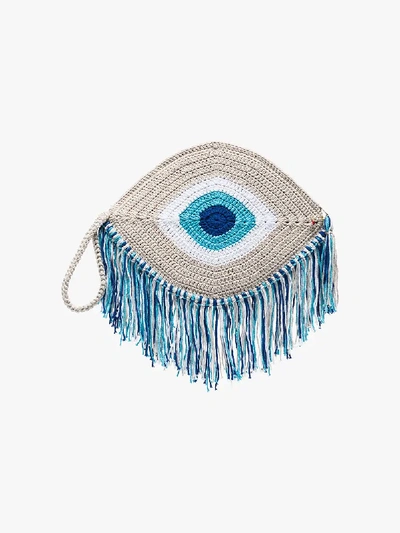 Shop My Beachy Side Blue Tassel Trim Woven Eye Bag